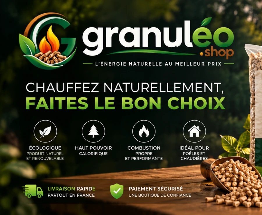 Granuléo.shop — granulés de bois 100 % naturel, sac de 15 kg, livraison rapide partout en France et paiement sécurisé